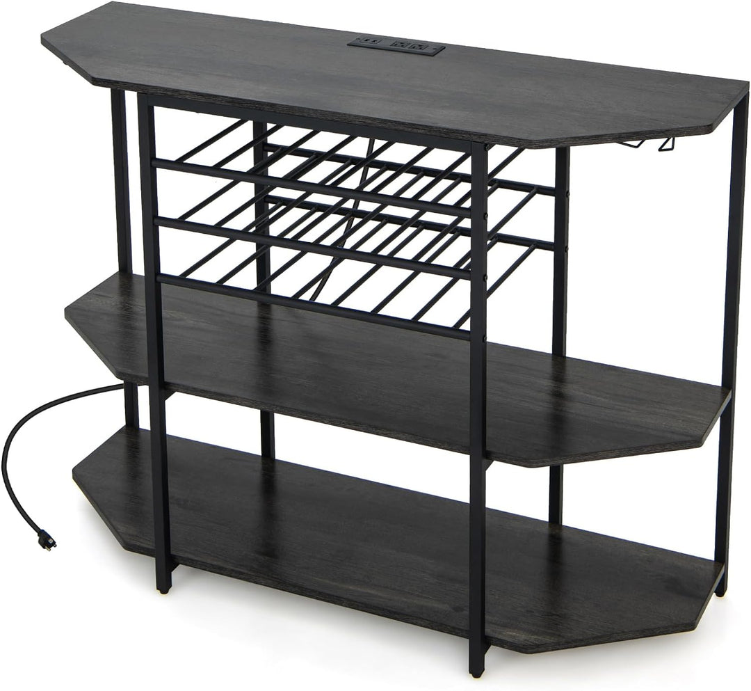 Giantex Wine Bar Cabinet with Power Outlet, Mini Coffee Bar Stand Table with 21 Bottle Wine Rack & Glass Holders