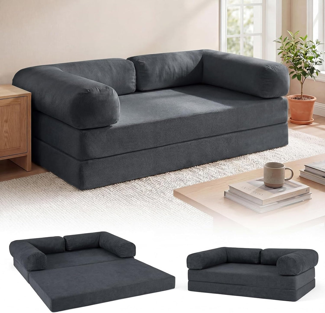 Giantex Folding 4-in-1 Convertible Futon Couch with Comfy Corduroy Cover &amp; L-Shaped Removable Armrests