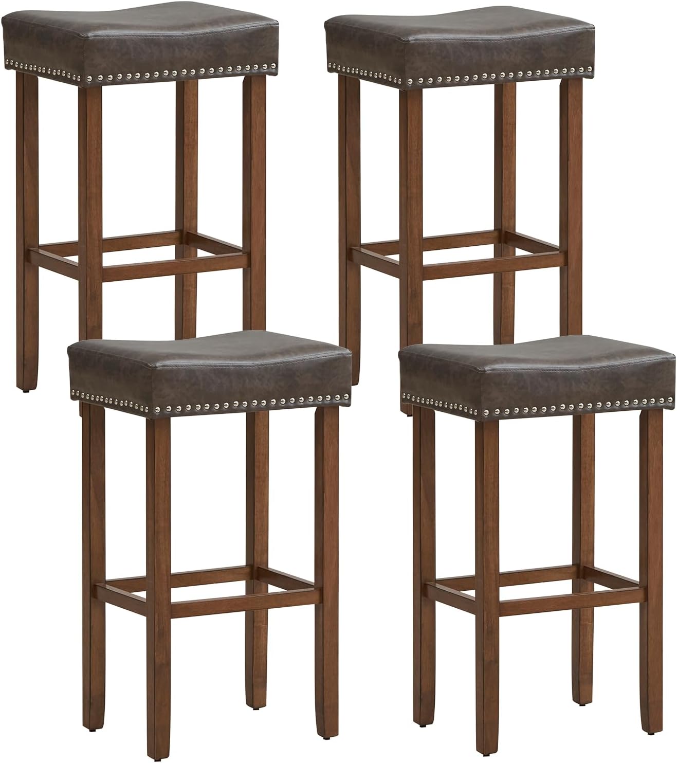 Giantex Bar Stools, Saddle-Shaped Kitchen Stools, PU Leather Bar Height Saddle Stools w/Footrests