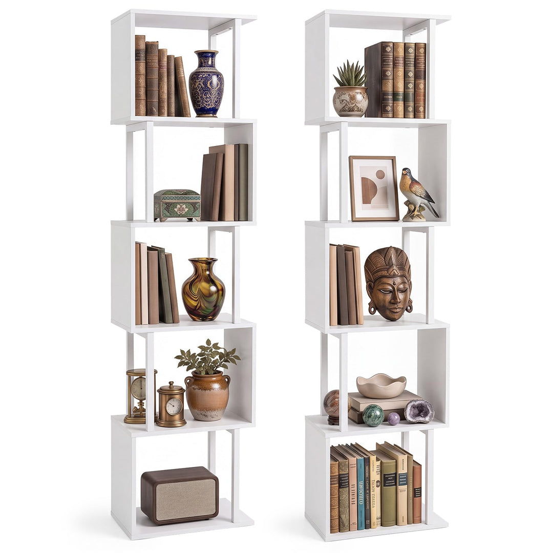 GIANTEX 5-Tier S-Shaped Wood Bookcase w/Metal Frame (1/2)