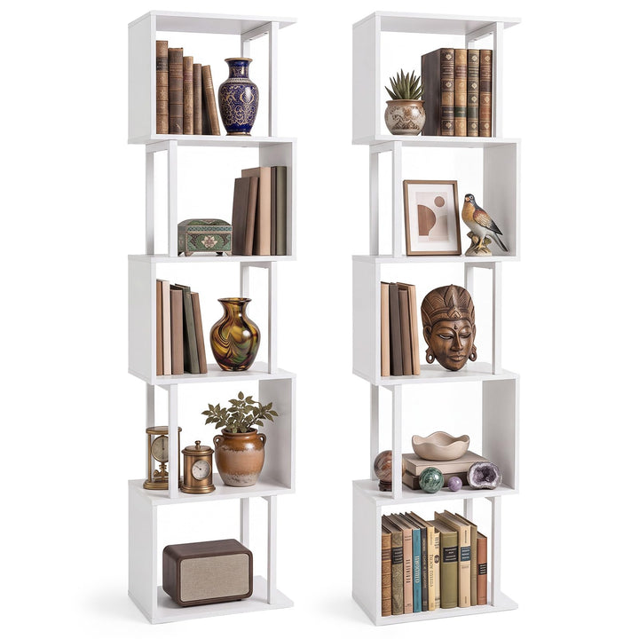 GIANTEX 5-Tier S-Shaped Wood Bookcase w/Metal Frame (1/2)