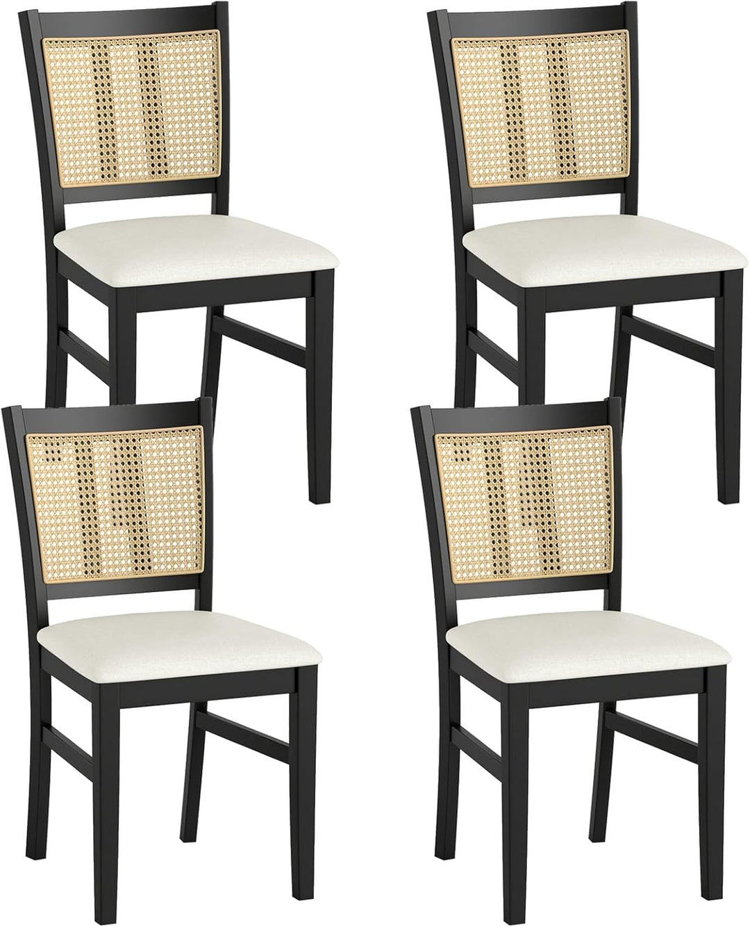 Giantex Rattan Dining Chairs Set of 2/4 Farmhouse Fabric Upholstered Kitchen Chairs with Rubber Wood Legs