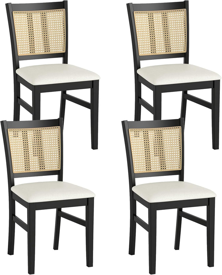 Giantex Rattan Dining Chairs Set of 2/4 Farmhouse Fabric Upholstered Kitchen Chairs with Rubber Wood Legs