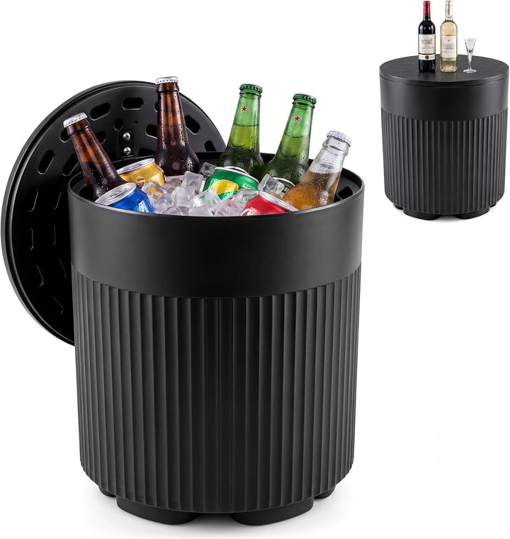 GIANTEX 3-in-1 Outdoor Ice Bucket &amp; Cooler Side Table with Storage