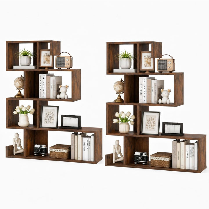 Giantex 5-Tier S-Shaped Bookshelf, Geometric Bookcase w/Open Cubes