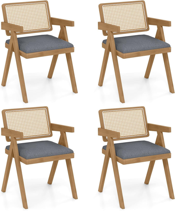 Giantex Rattan Dining Chairs, Leathaire Kitchen Chairs w/Armrests & Padded Cushion