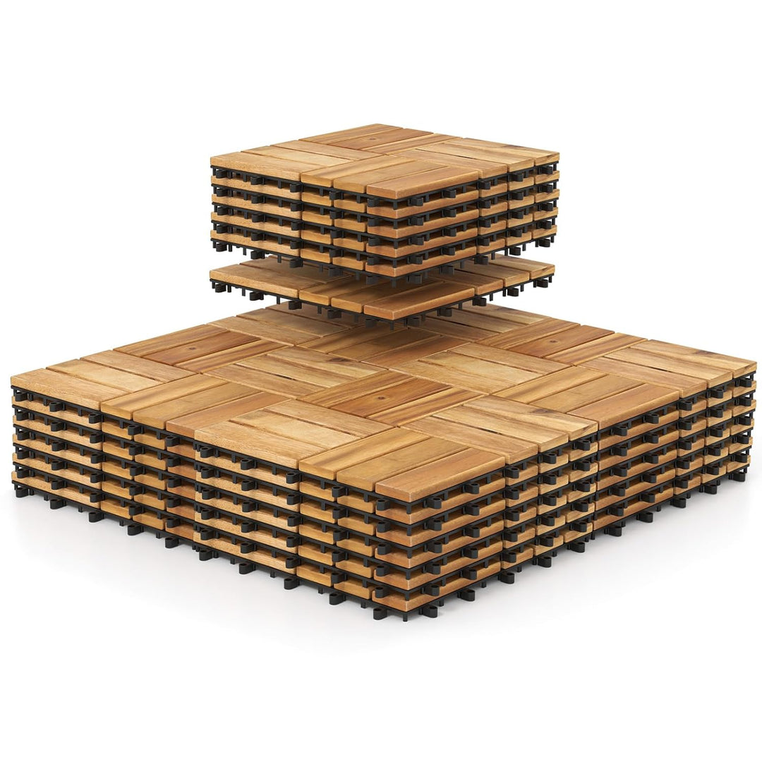 Giantex 30 PCS Acacia Wood Interlocking Patio Deck Tiles