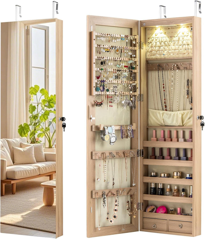 Giantex Wall Door Jewelry Armoire Cabinet with Full-Length Mirror