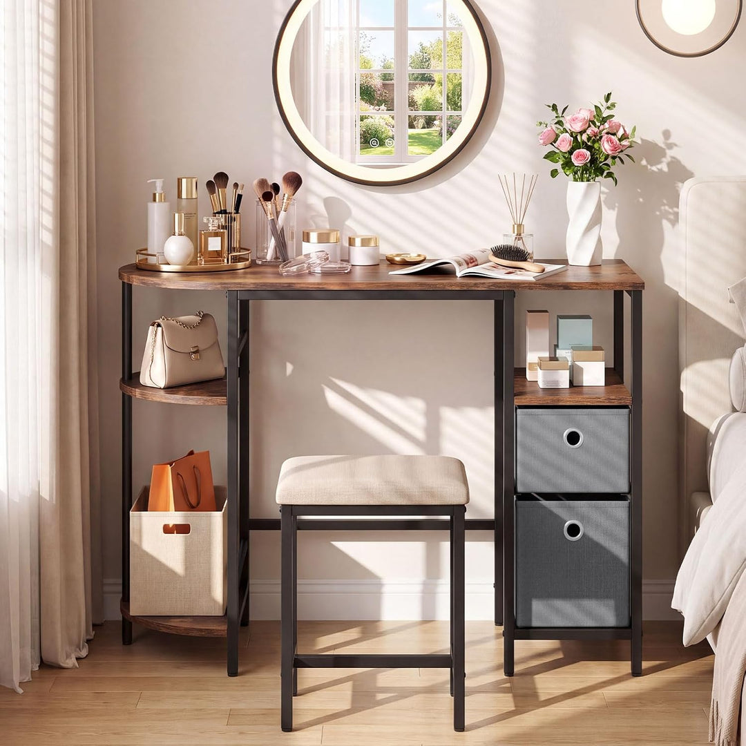 GIANTEX Small Computer Desk with 2 Folding Fabric Drawers