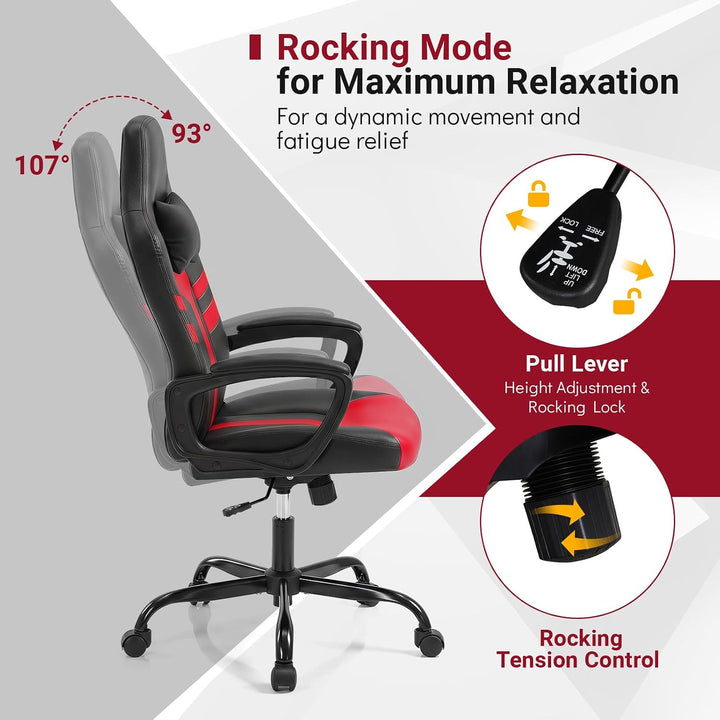 Giantex Faux Leather Upholstered Office Chair w/Removable Head Pillow