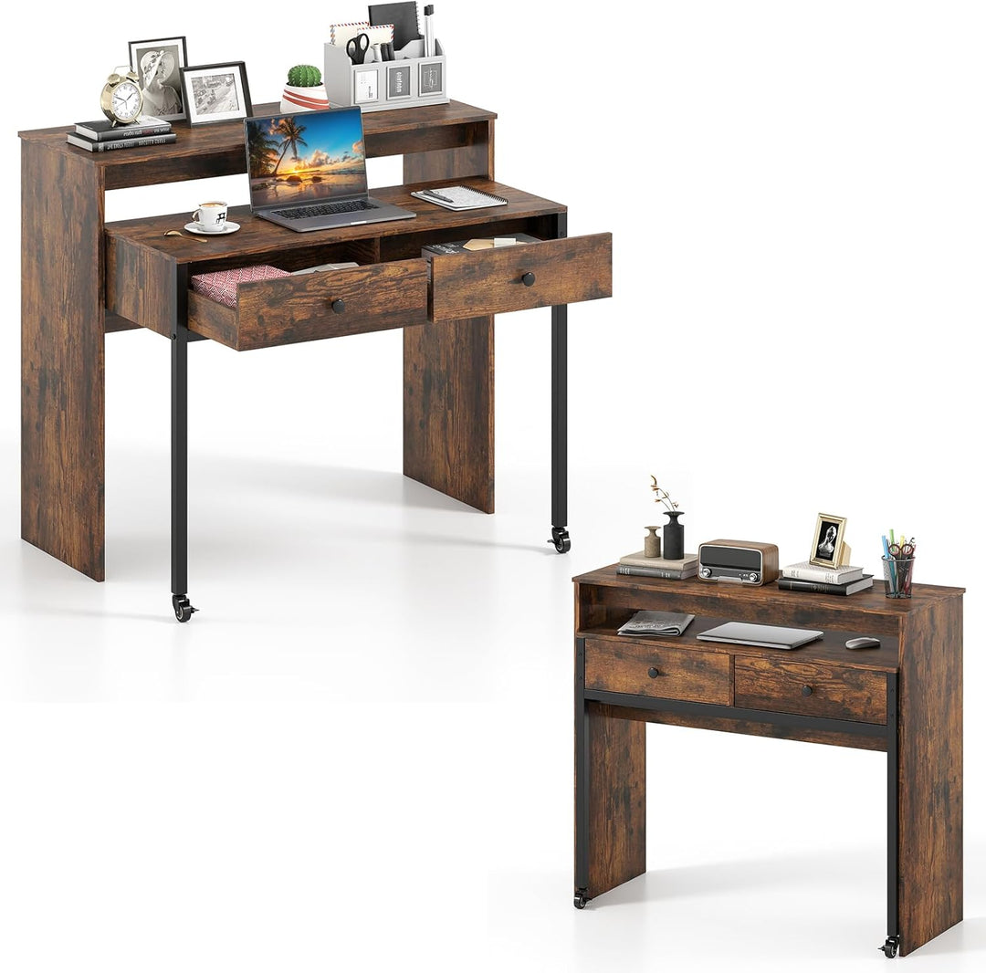Giantex Small Computer Desk with Hutch & Drawers
