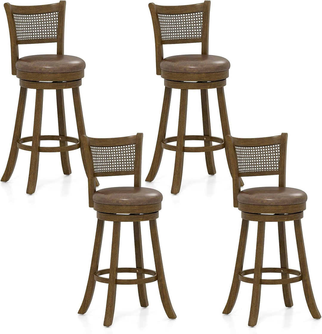 Giantex 30" Bar Height Bar Chairs with PE Rattan Backrest Upholstered Leathaire Barstools