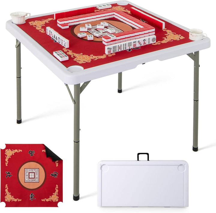 Giantex Folding Mahjong Table 35" Square Card Table with Cup Holders