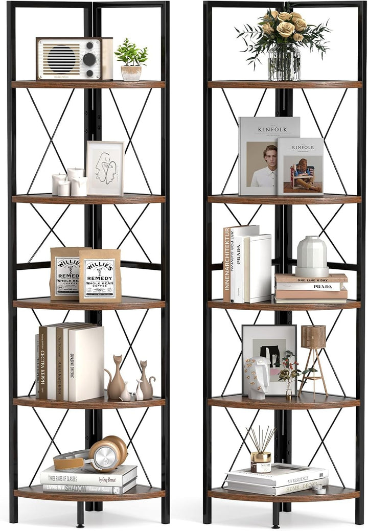Giantex 5-Tier Corner Shelf, 63" Tall Corner Bookshelf, Freestanding Storage Rack w/Metal Frame