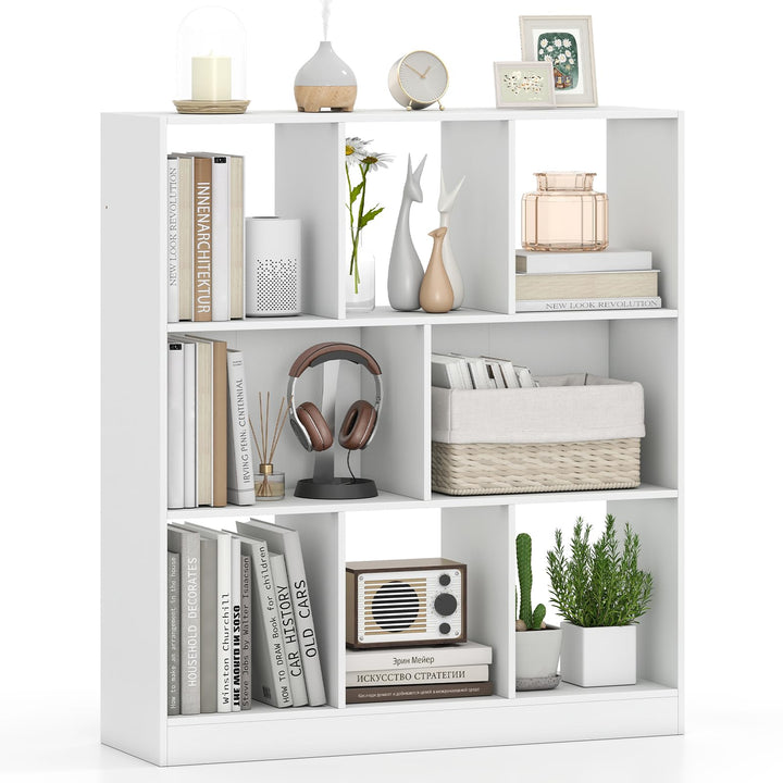GIANTEX 8-Cube Bookcase Wooden Decorative Cubby Storage Organizer with Anti-Toppling Kits