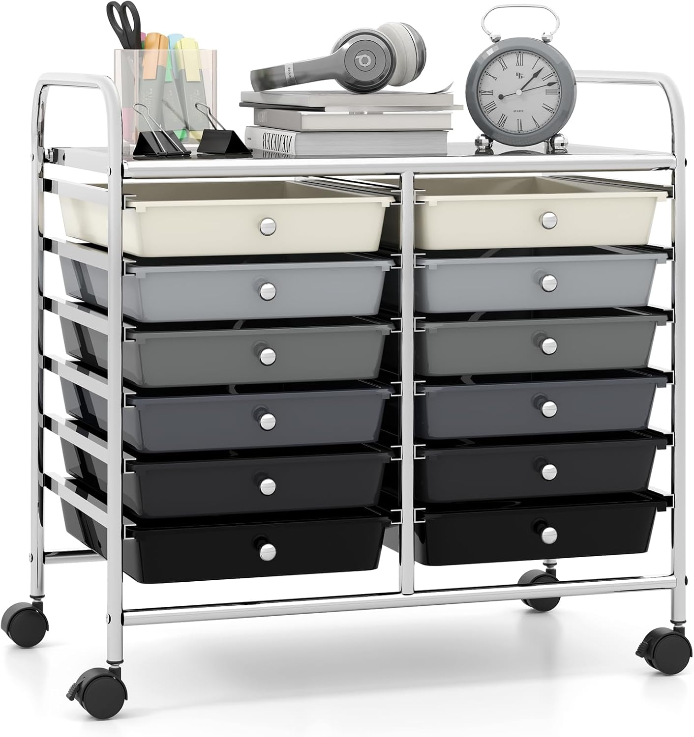 12 Drawers Rolling Cart for Office School Supplies - 25” x 15” x 24.5”