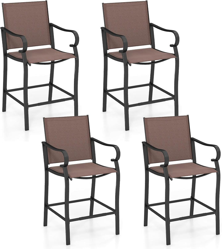 Giantex Counter Height Tall Patio Chairs with Breathable Mesh Fabric & Metal Frame