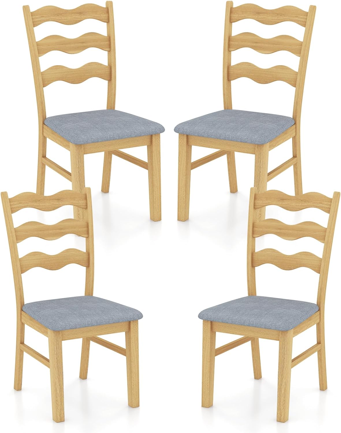 Giantex Wooden Dining Chairs Set of 2/4, Rubber Wood Kitchen Chair with Padded Seat & Hollowed Backrest