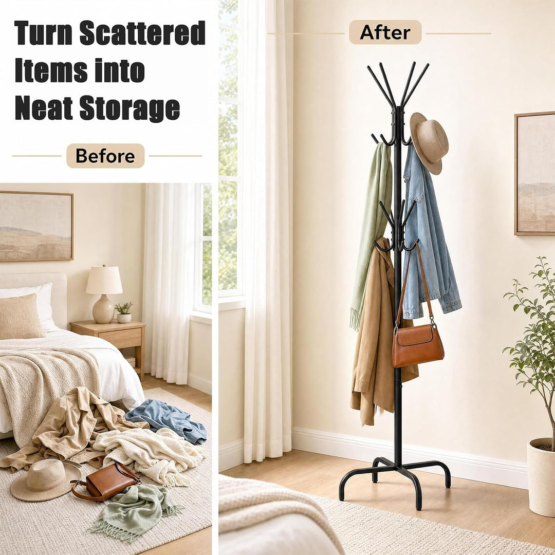 GIANTEX Metal Coat Rack Freestanding, Clothes Stand with 16 Hooks &amp; 4 Legs