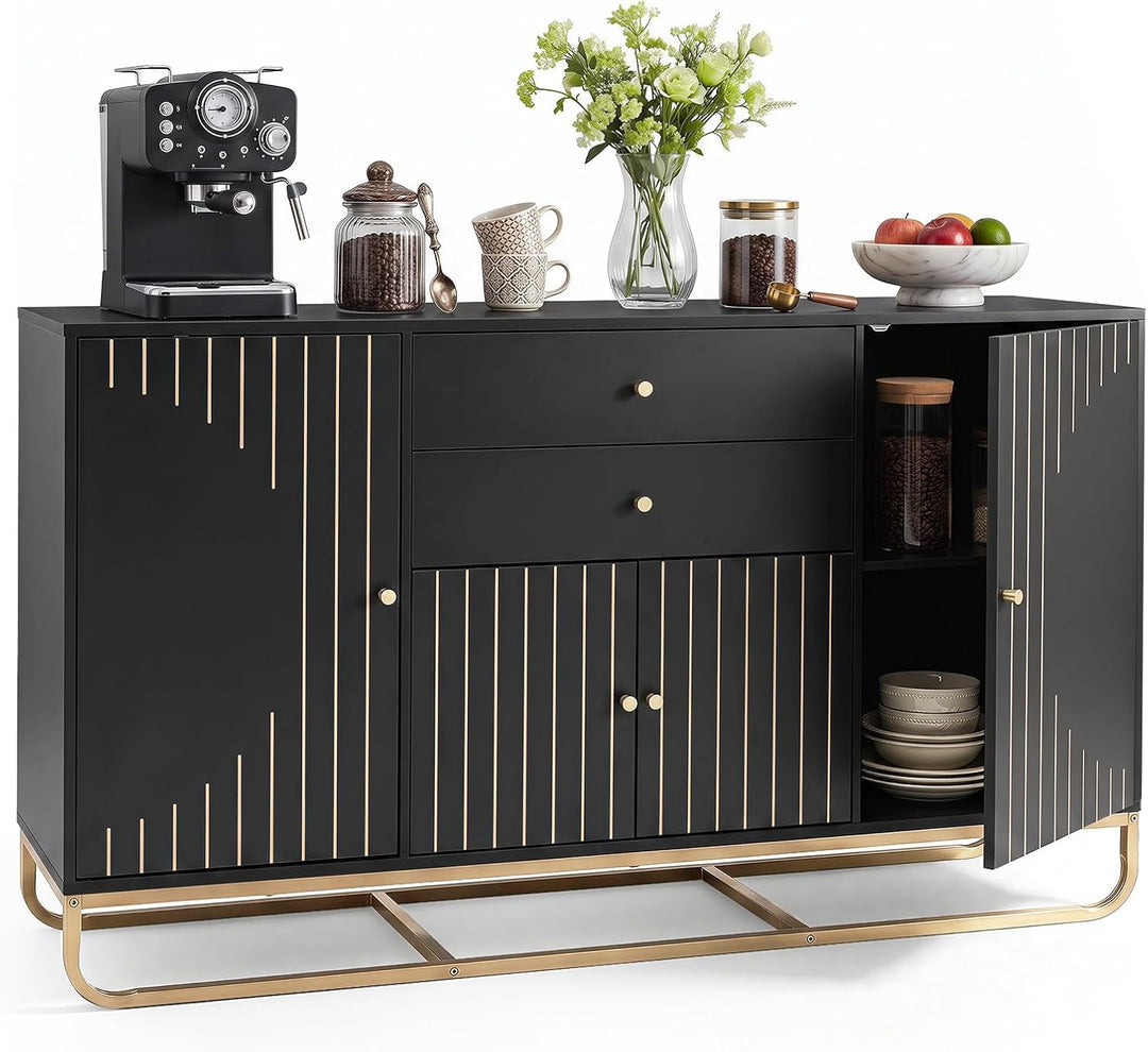 GIANTEX Modern Sideboard Buffet Cabinet with Storage &amp; 2 Drawers| Coffee Bar Cabinet w/ Geometric Design