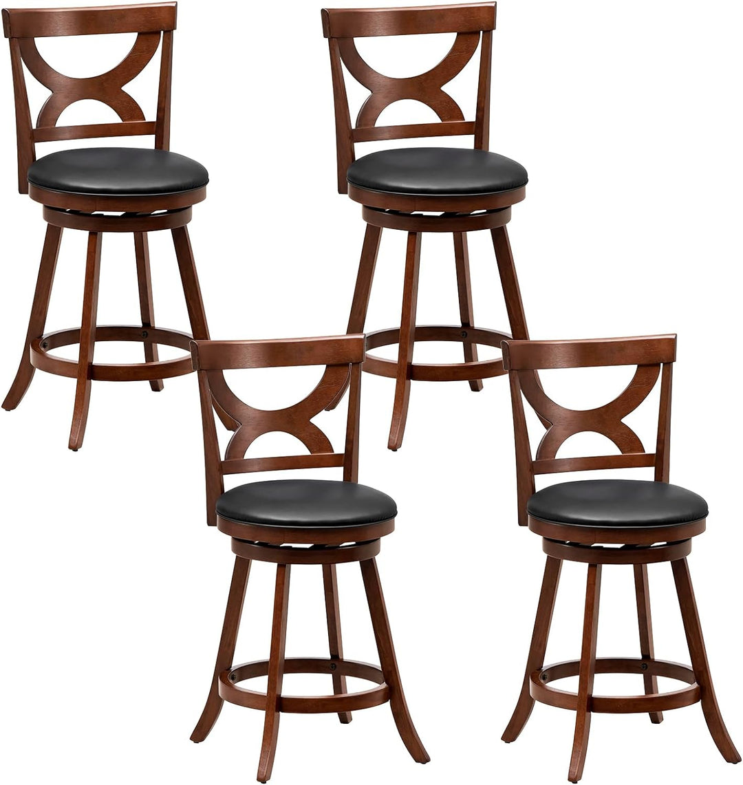 Giantex Bar Stools Set of 2, 30.5" Counter Height Bar Dining Chairs with Back & Footrest, Rubber Wood Frame