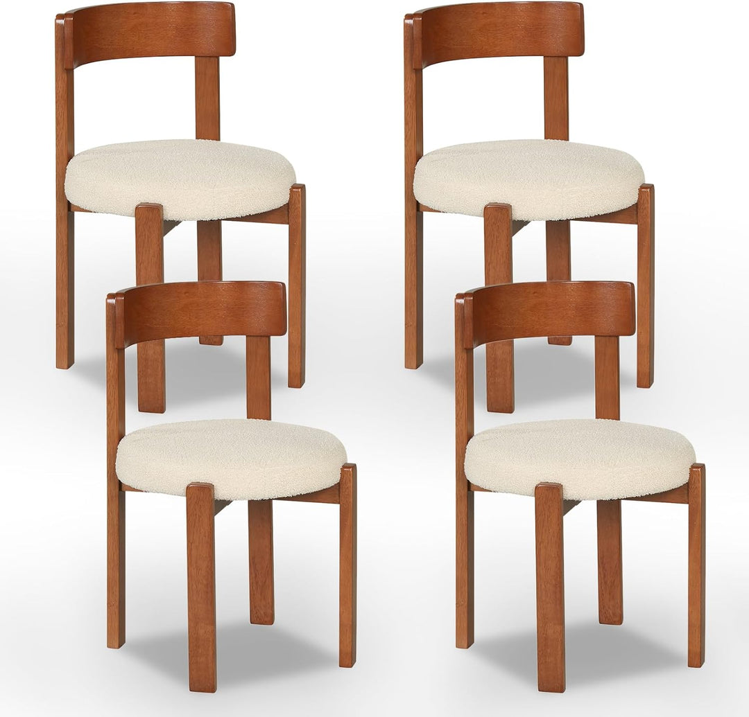 Giantex Wooden Dining Chairs Set of 2/4 Teddy Fleece Upholstered Boucle Kitchen Chair w/Curved Backrest