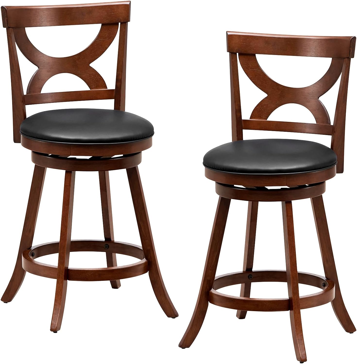 Giantex Bar Stools Set of 2, 30.5" Counter Height Bar Dining Chairs with Back & Footrest, Rubber Wood Frame