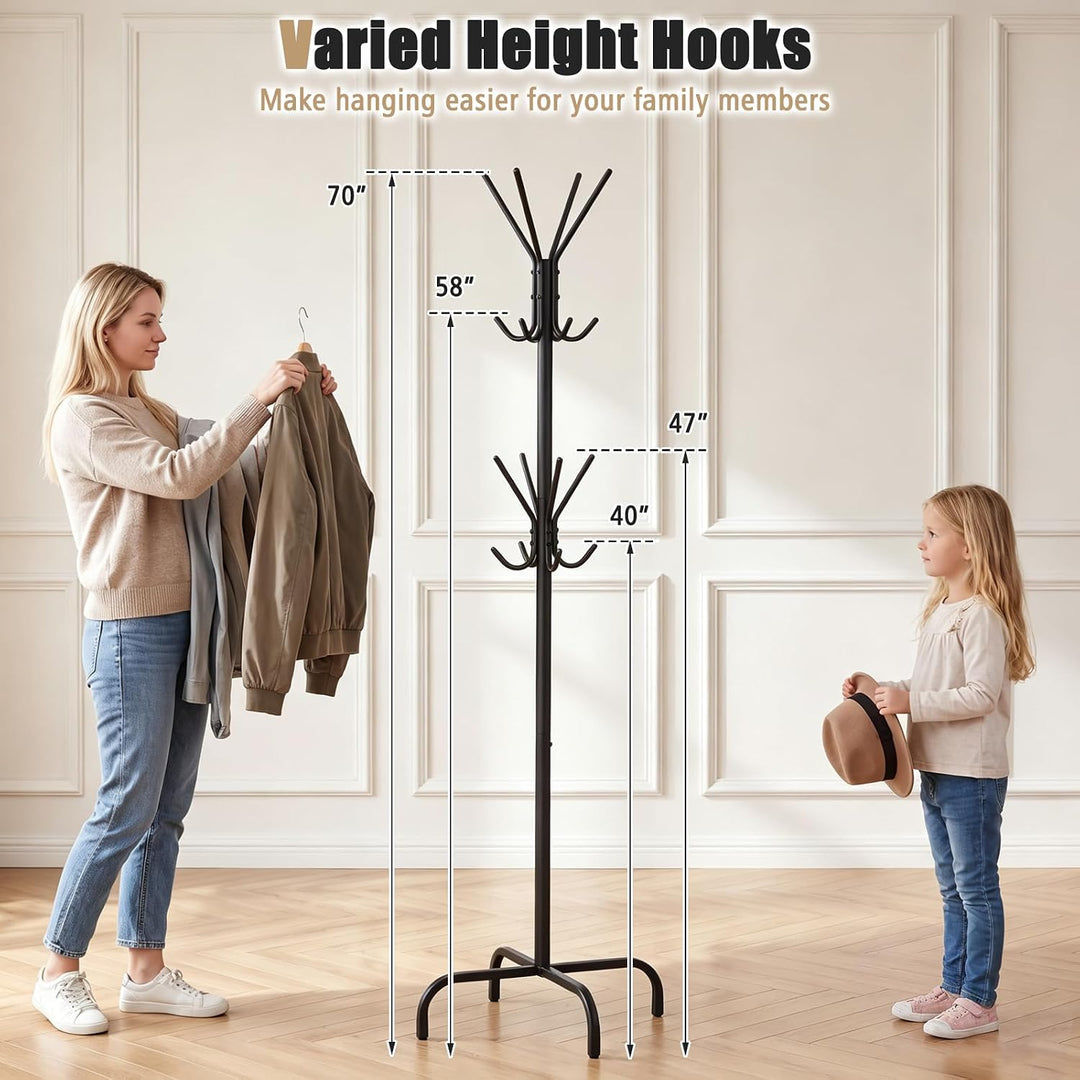 GIANTEX Metal Coat Rack Freestanding, Clothes Stand with 16 Hooks &amp; 4 Legs