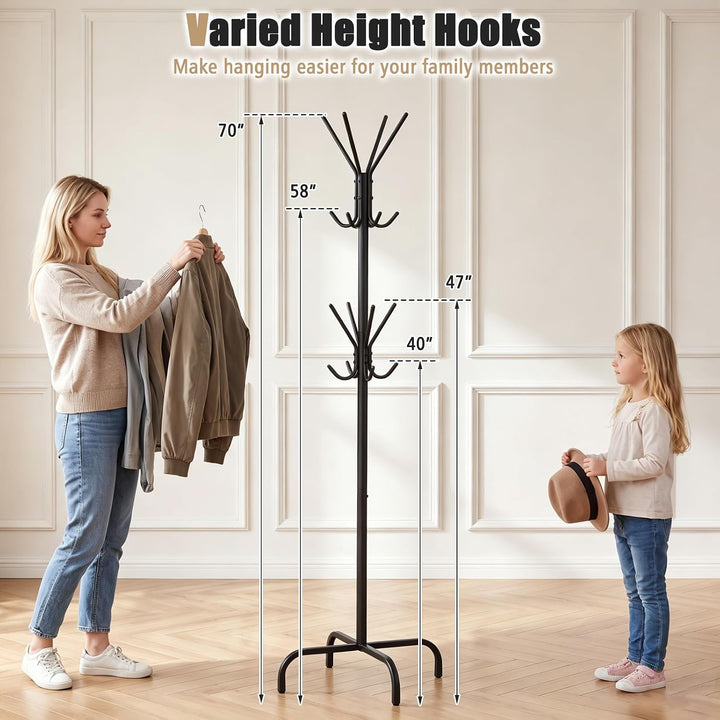 GIANTEX Metal Coat Rack Freestanding, Clothes Stand with 16 Hooks &amp; 4 Legs