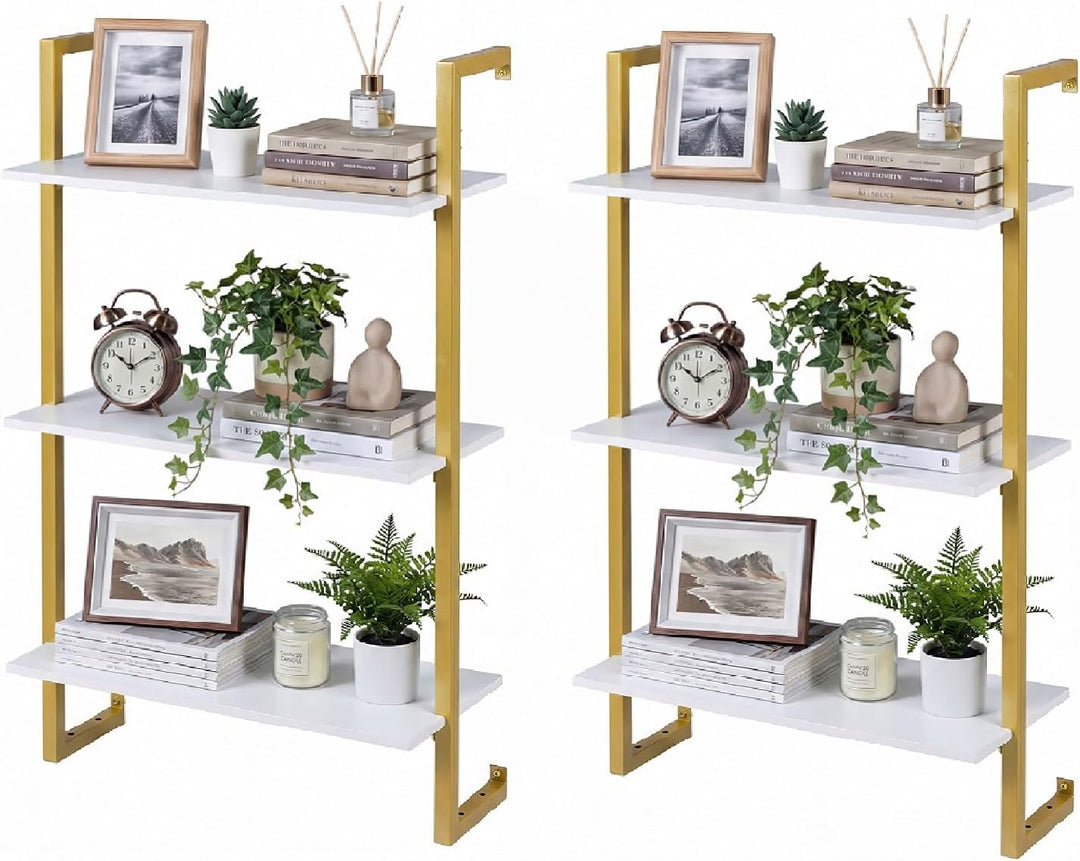 Giantex 3-Tier Modern Floating Wall-Mounted Bookshelf with Metal Frame (1/2)