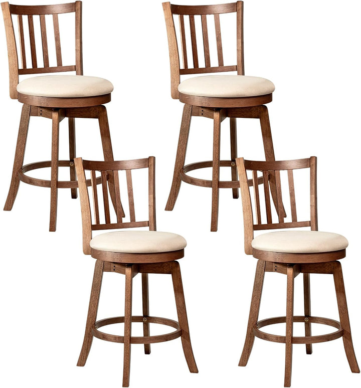 Giantex 25" Counter Height Stools Set of 2/4 with Rubber Wood Legs & Footrest & Upholstered Seat
