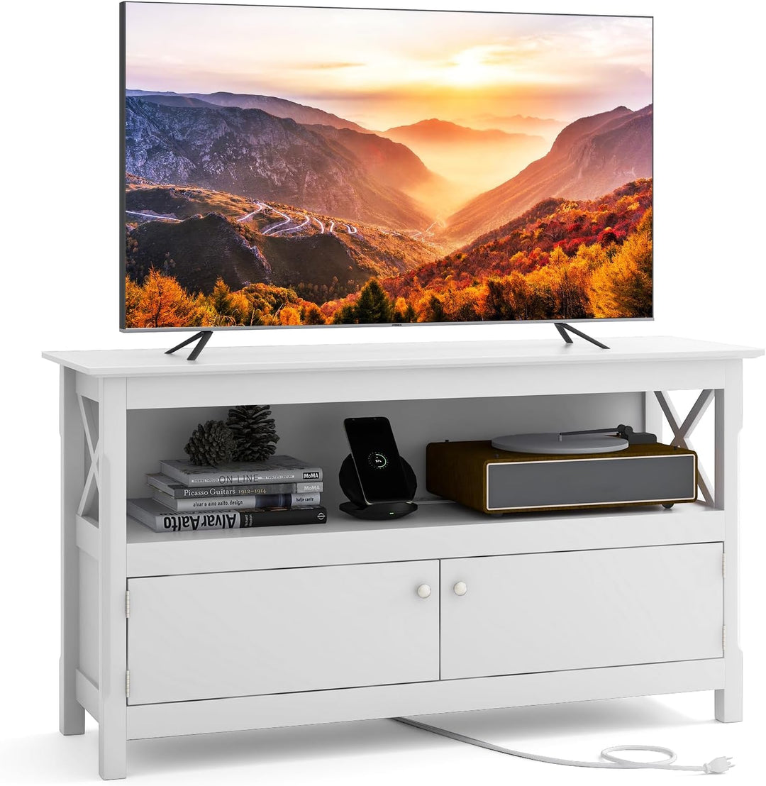 Giantex TV Stand with Power Outlet for TVs up to 50 Inch, Entertainment Center with 2-Door Cabinet