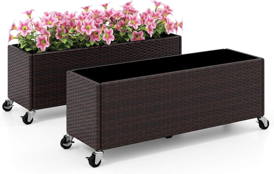 Giantex 38”x12”x14" Wicker Raised Garden Bed with Wheels