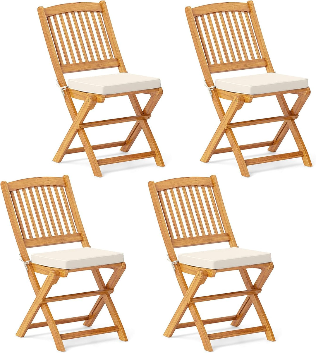 Giantex Patio Folding Chairs Set of 2, Portable Acacia Wood Dining Chairs w/Seat Cushion, 400 LBS Weight Capacity