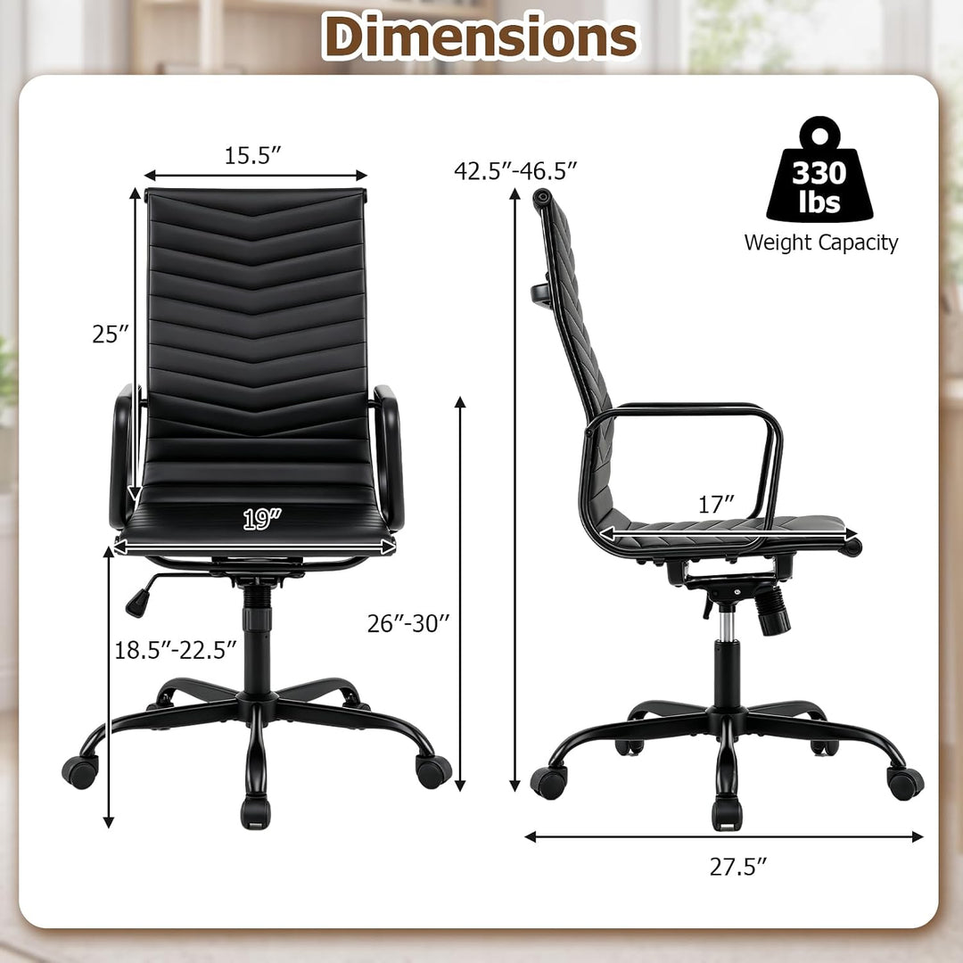 GIANTEX Home Office Chair Ribbed, High-Back PU Leather Desk Chair