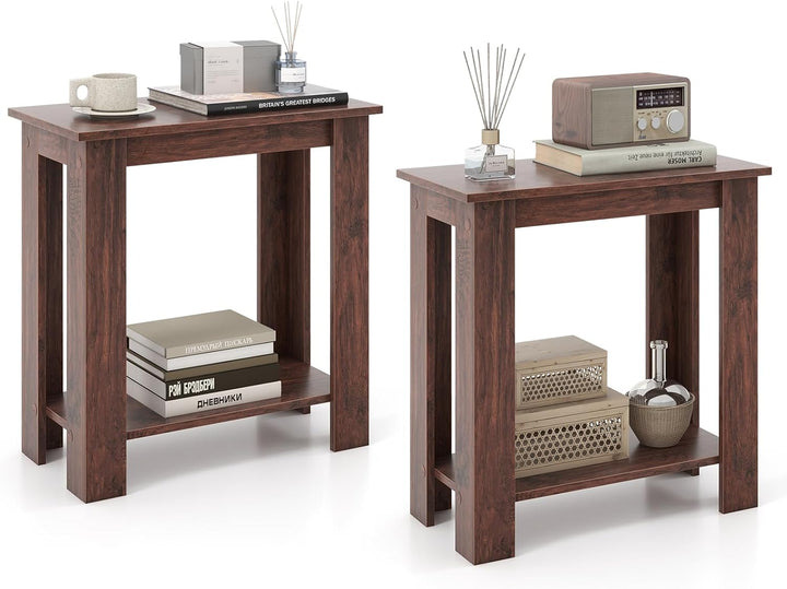 Giantex 2-Tier End Table White, Modern Side Table with Storage