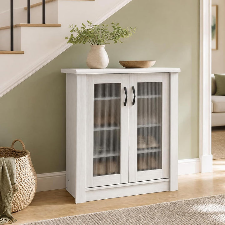GIANTEX Shoe Storage Cabinet with 2 Doors and 3 Removable Shelves, White