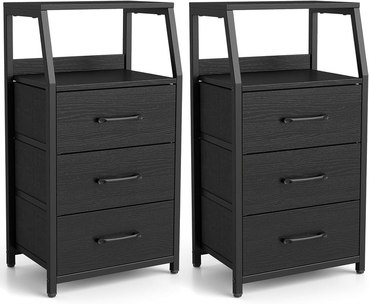 GIANTEX Industrial Nightstand Tall Dresser with 3 Fabric Drawers