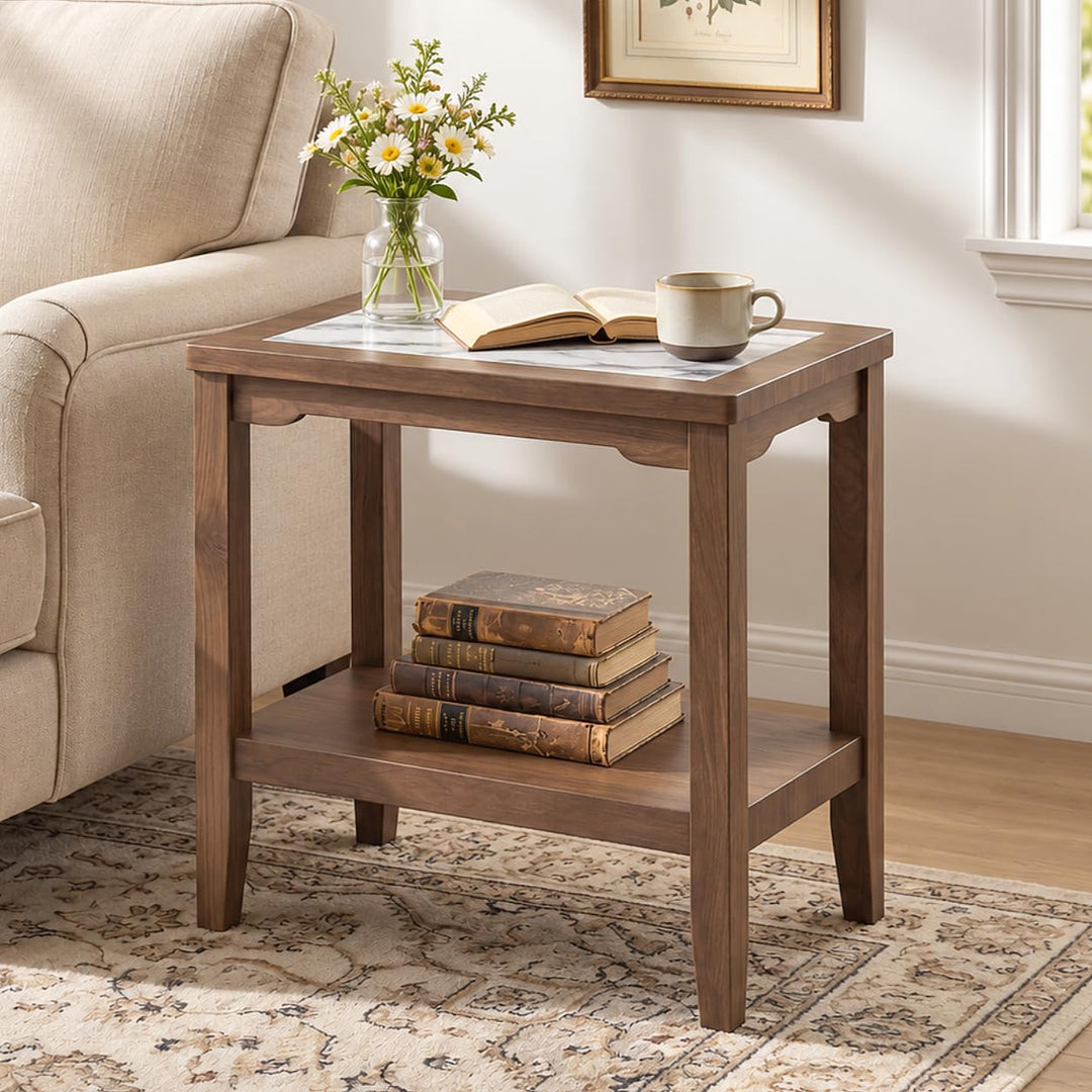 GIANTEX 24" Narrow Side Table with Faux Marble Top &amp; Storage Shelf (1/2)