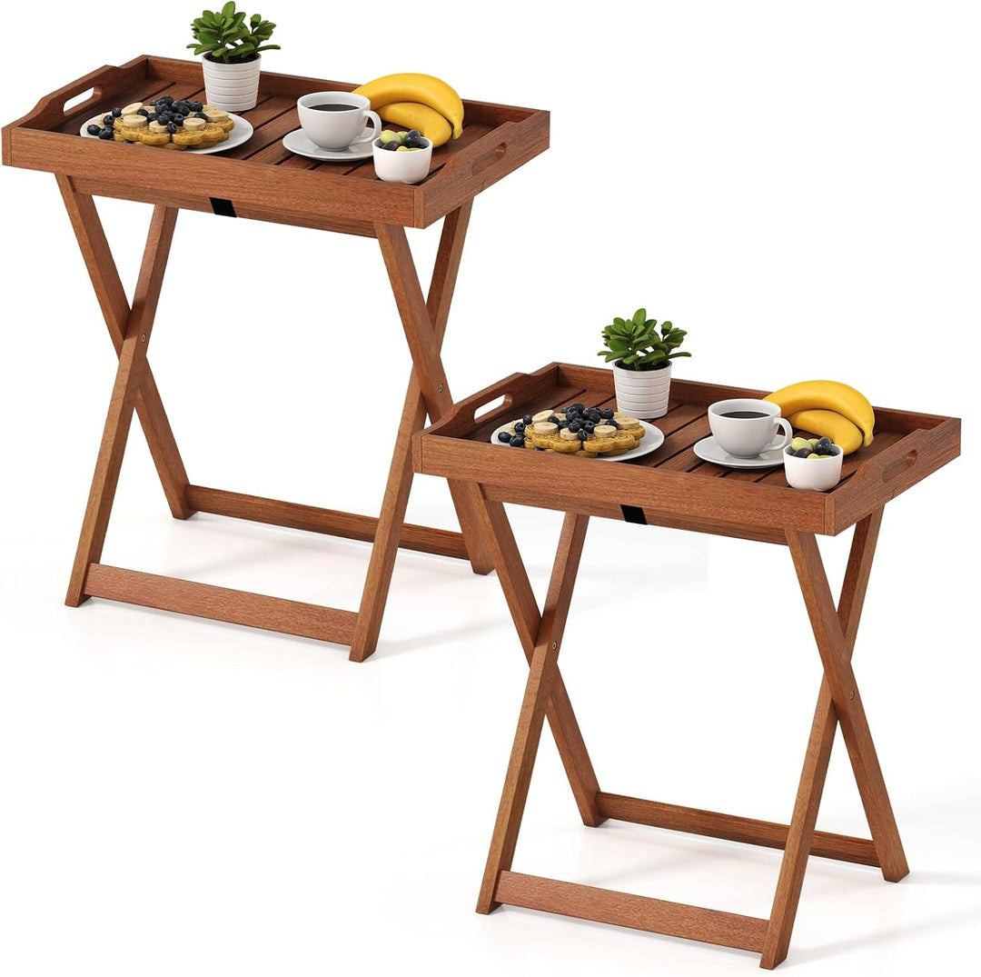 Giantex Outdoor Side Table Wooden Folding Table with Removable Tray Top