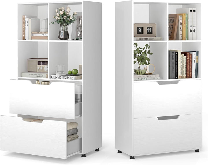 Giantex Bookshelf with 4 Cubes & 2 Drawers 51” Tall Floor Bookcase with Anti-tip Kits