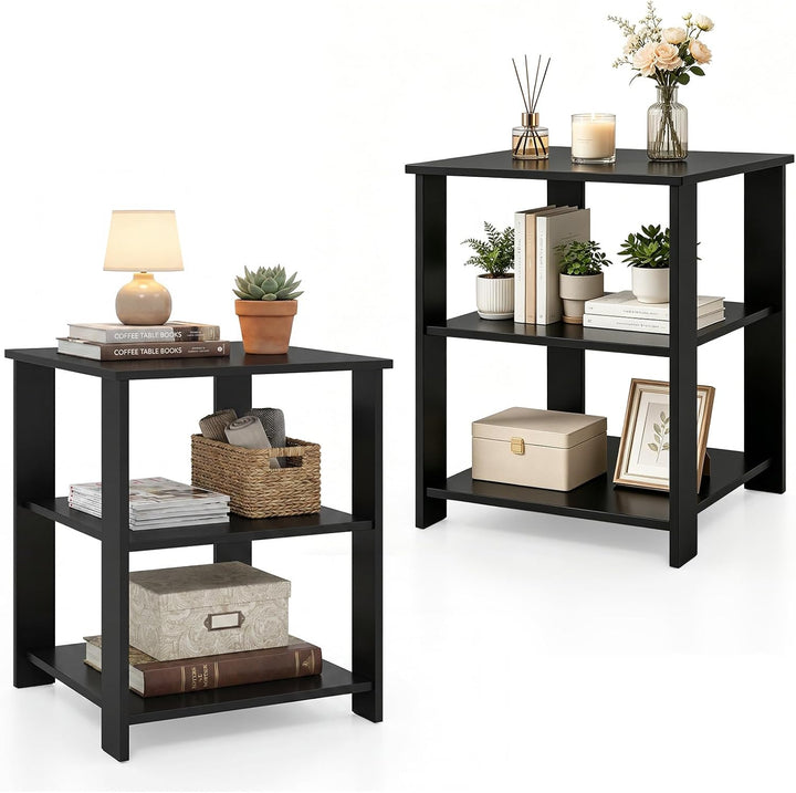 Giantex 16" Square 3-Tier Wooden Sofa Couch End Table with Open Storage Shelves (1/2)
