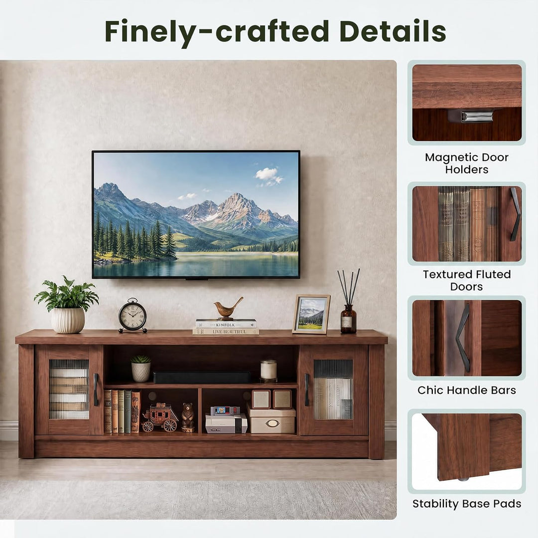 GIANTEX 63" Farmhouse TV Stand for 70 inch TV with 2 Fluted Doors