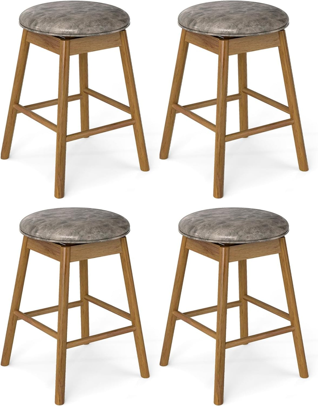 Giantex Swivel Counter Height Barstools with Solid Wood Legs and Footrests