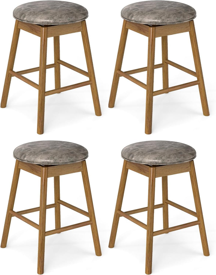 Giantex Swivel Counter Height Barstools with Solid Wood Legs and Footrests
