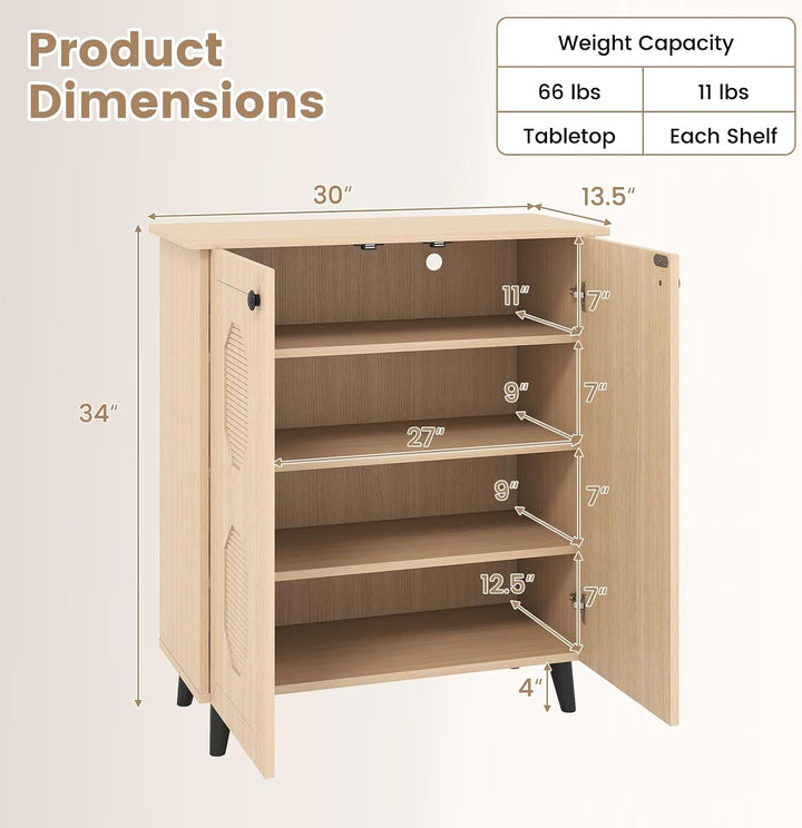 GIANTEX Geometric Shoe Cabinet with 2 Doors, 4-Tier Shoe Storage Cabinet