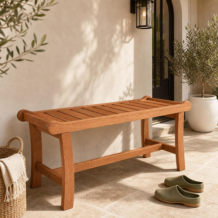 GIANTEX 2-Person Outdoor Wood Benches, 41.5 in Backless | Patio Dining Seating with Slatted Seats