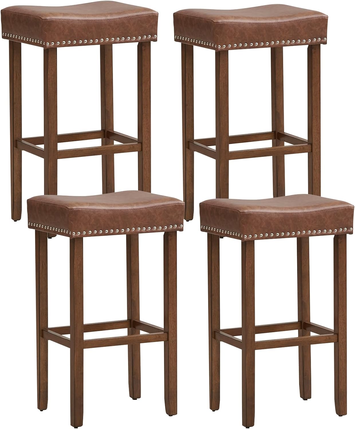 Giantex Bar Stools, Saddle-Shaped Kitchen Stools, PU Leather Bar Height Saddle Stools w/Footrests