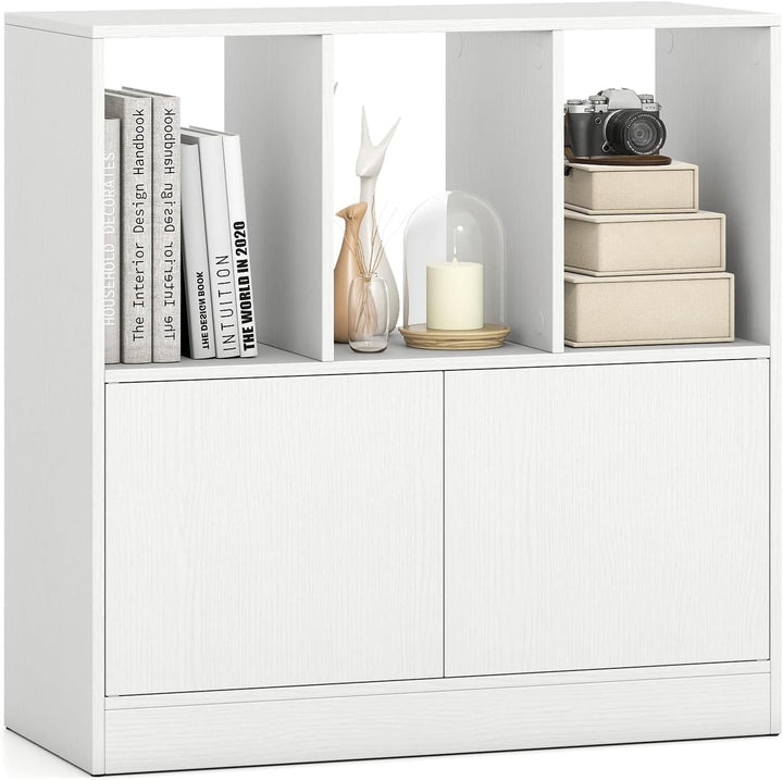 Giantex 3-Cube Bookcase with Doors | 3-Tier Cubic Bookshelf w/Open Compartments & Cabinet