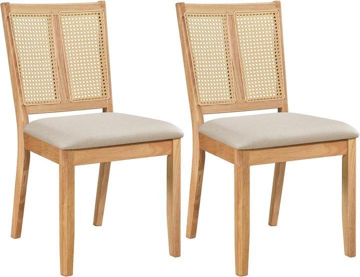 GIANTEX Rattan Dining Chairs Farmhouse Upholstered Kitchen Chairs | Boho Dining Room Chair w/Curved Backrest &amp; Padded Seat
